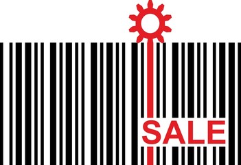 barcode with gear and sale text