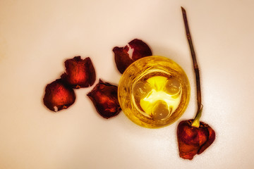 Glass of whiskey, top view