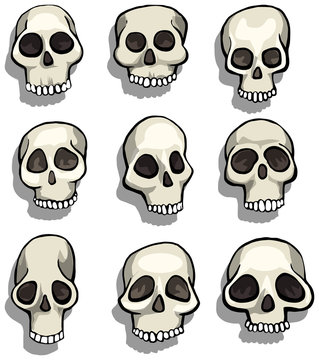 Set of different cartoon skulls