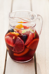 Refreshing sangria (punch) with fruits, picnic idea