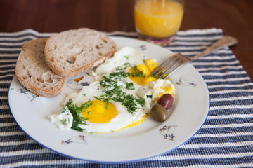 Eggs for breakfast and orange juice