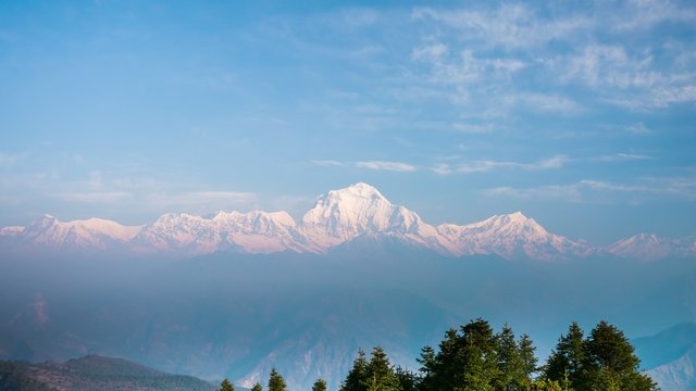 4k Timelapse view of Dhaulagiri mountains range from Poon hill, Nepal. Poon hill is a part of Annapurna Sanctuary trek, one of the most popular adventure circuit trek in the world.