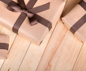 Brown Packages on a Wood Surface