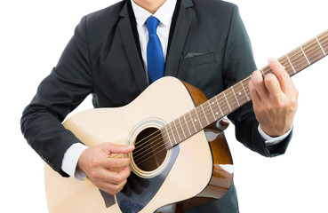 Fototapeta na wymiar Businessman playing guitar isolate