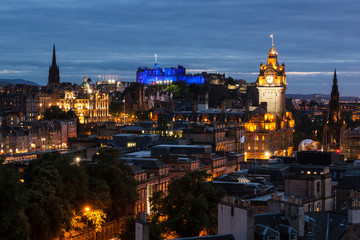 Edinburgh Skyline from Calton Hill at night, Scotland, UK