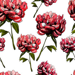 Pattern with beautiful flowers peonies