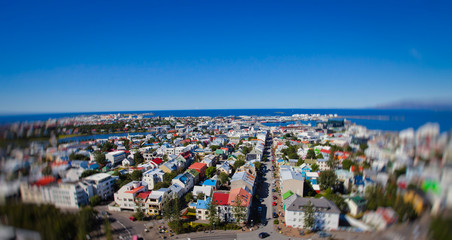 Obraz premium Beautiful super wide-angle aerial view of Reykjavik, Iceland wit