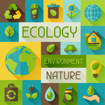 Ecology background with environment icons.