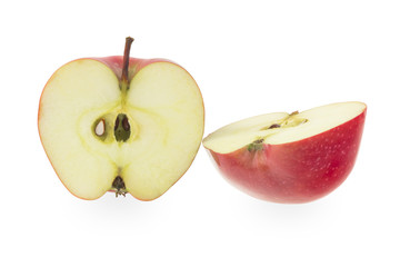 Red apple cut into two parts