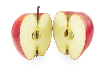 Red apple cut into two parts