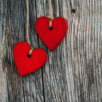 Valentines day hearts on wooden background