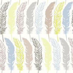 Seamless pattern with feathers. Hand-drawn  vector background.