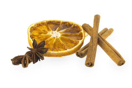 Dried orange slice with cinnamon and star anise