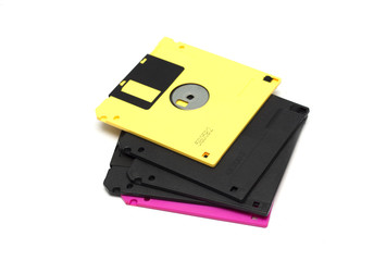 Colored computer diskettes. Photo.