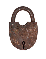Old rusty lock isolated on white background