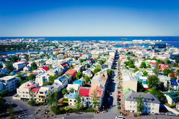 Obraz premium Beautiful super wide-angle aerial view of Reykjavik, Iceland