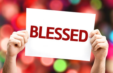 Blessed card with colorful background with defocused lights - obrazy, fototapety, plakaty