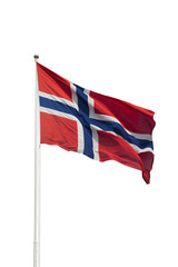Norway flag in the wind isolated on white background.