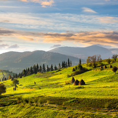 path near field with haystacks at sunrise © Pellinni