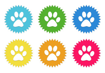Set of colorful stickers icons with pet footprints