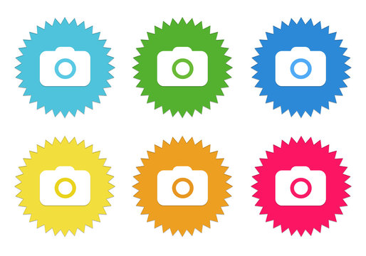 Set of colorful stickers icons with camera symbol