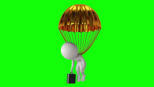 Poor white businessman under gold parachute
