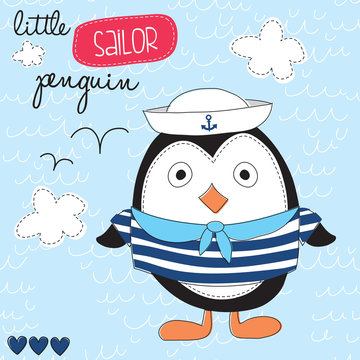 little sailor penguin vector illustration