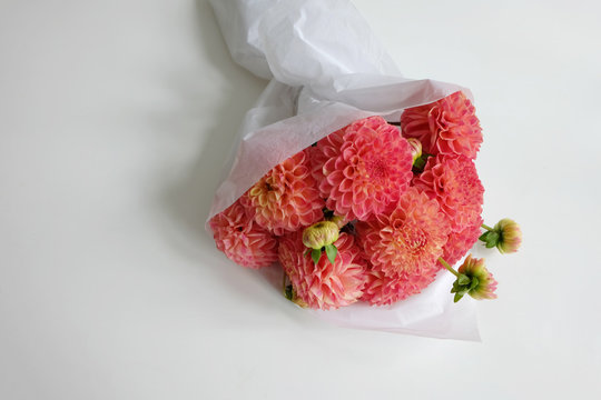 Bouquet of coral dahlias
