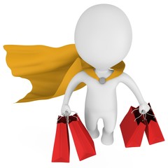 Brave superhero shopper with yellow cloak