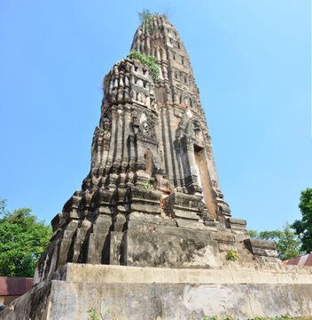 Ruins of Prang Pagoda in Aranyikawas Temple at Ratchaburi