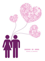 Vector pink flowers lineart couple in love silhouettes frame