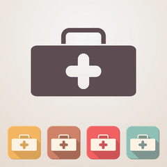 Medical bag flat icon set in color boxes with shadow