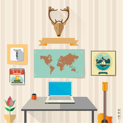 Flat hipster design vector illustration office workspace