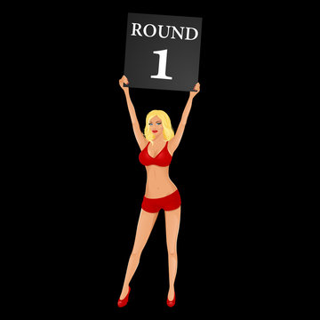 Vector Illustration Of Boxing Ring Girl Holding A Board