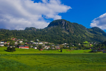 Fototapeta na wymiar Beautiful vibrant summer norwegian landscape, Norway
