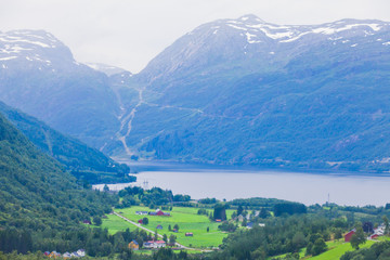 Fototapeta premium Beautiful vibrant summer norwegian landscape, Norway