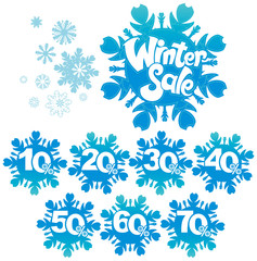 Winter sale discount snowflake shapes.