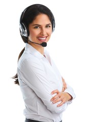 Woman with headsets isolated white background