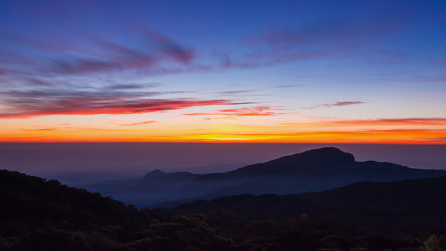 Time Lapse Sunrise On Valley Of Thailand (zoom out)