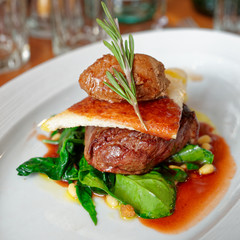 Tenderloin steak with beef terrine and spinach