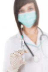 nurse with a syringe in hand isolated on a white background