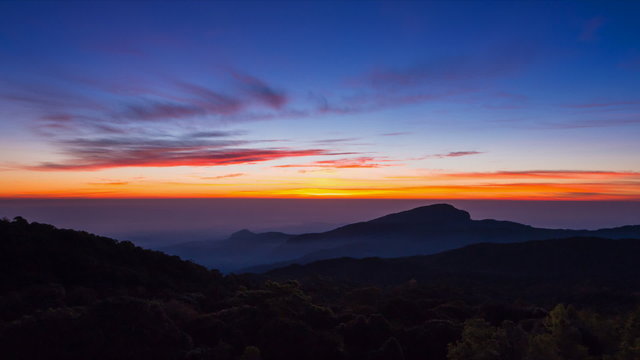 Time Lapse Sunrise On Valley Of Thailand (zoom in)