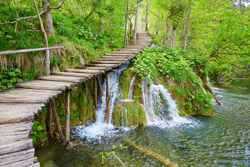 Fototapeta na wymiar Cascades in Plitvice lakes national park