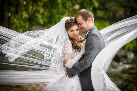 Bride and groom on a romantic moment