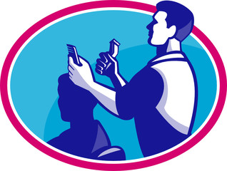 Barber Cutting Hair Barbershop Retro