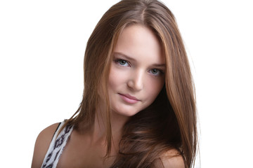 Fototapeta premium Portrait of lovely young woman with perfect skin