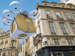 Commercial drone flying around Paris