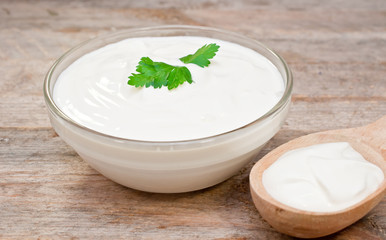 sour cream in a glass bowl