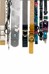 Row of woman many belts