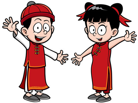 Vector Illustration of Chinese Kids
